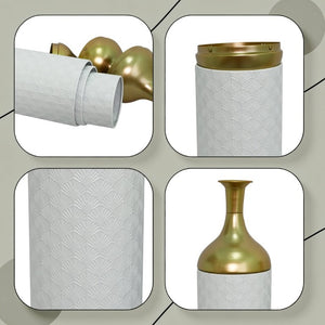 English Elm Decorative Floor Vase Set of 3 White Metal with Hand Applied Gold Leaf Pattern W5977P521297