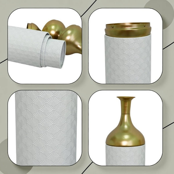 English Elm Decorative Floor Vase Set of 3 White Metal with Hand Applied Gold Leaf Pattern W5977P521297