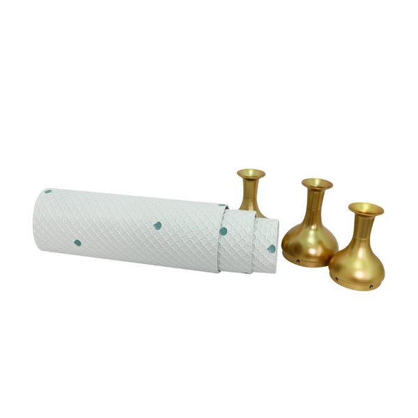 English Elm Decorative White Metal Floor Vase Trio with Hand Applied Gold Leaf for Entryways W5977P521298