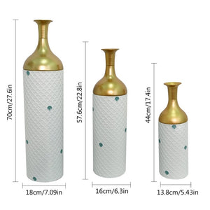 English Elm Decorative White Metal Floor Vase Trio with Hand Applied Gold Leaf for Entryways W5977P521298