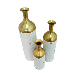 English Elm Decorative White Metal Floor Vase Trio with Hand Applied Gold Leaf for Entryways W5977P521298