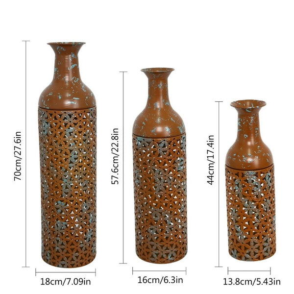 English Elm Decorative Tall Metal Floor Vase Trio Rustic Brown Embossed Leaf Entryway Accent W5977P521299