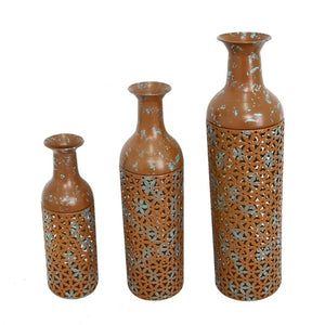 English Elm Decorative Tall Metal Floor Vase Trio Rustic Brown Embossed Leaf Entryway Accent W5977P521299