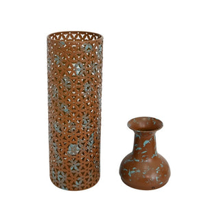 English Elm Decorative Tall Metal Floor Vase Trio Rustic Brown Embossed Leaf Entryway Accent W5977P521299