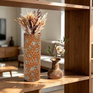 English Elm Decorative Tall Metal Floor Vase Trio Rustic Brown Embossed Leaf Entryway Accent W5977P521299