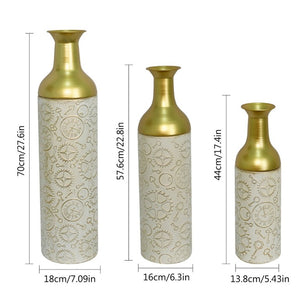 English Elm Decorative Antique White Gold Leaf Metal Floor Vase Trio for Living Room Entryway W5977P521300