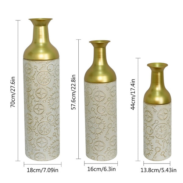 English Elm Decorative Antique White Gold Leaf Metal Floor Vase Trio for Living Room Entryway W5977P521300