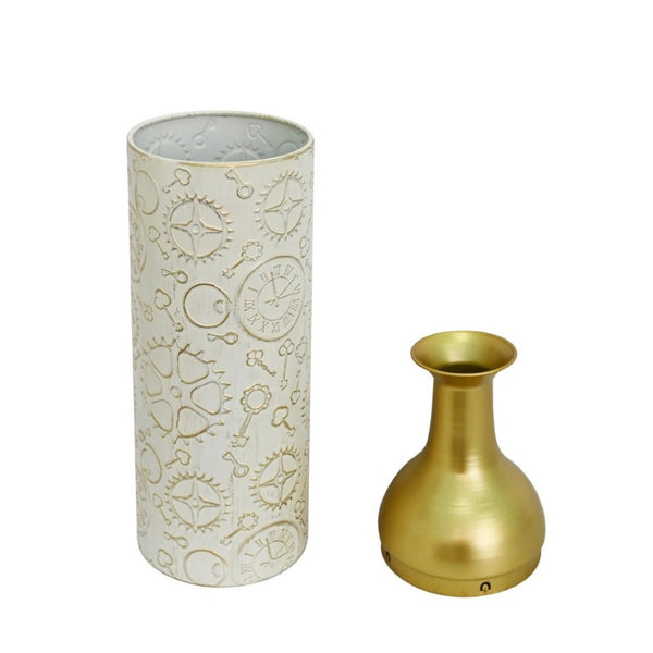 English Elm Decorative Antique White Gold Leaf Metal Floor Vase Trio for Living Room Entryway W5977P521300