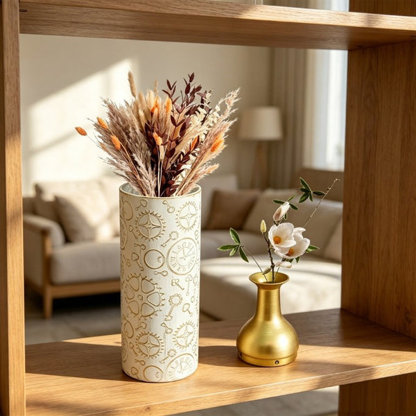 English Elm Decorative Antique White Gold Leaf Metal Floor Vase Trio for Living Room Entryway W5977P521300