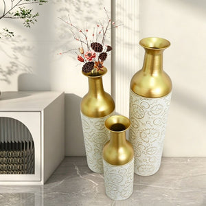 English Elm Decorative Antique White Gold Leaf Metal Floor Vase Trio for Living Room Entryway W5977P521300