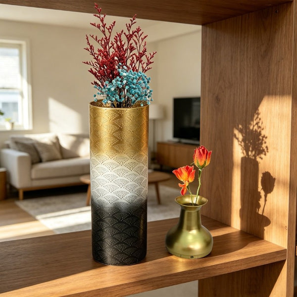 English Elm Decorative Metal Floor Vase Set Three Graduated Heights Leaf Embossed Living Room Accent W5977P521301
