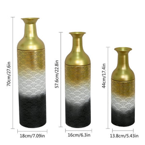 English Elm Decorative Metal Floor Vase Set Three Graduated Heights Leaf Embossed Living Room Accent W5977P521301
