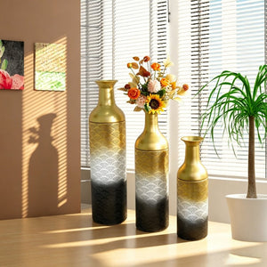 English Elm Decorative Metal Floor Vase Set Three Graduated Heights Leaf Embossed Living Room Accent W5977P521301