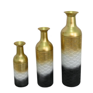 English Elm Decorative Metal Floor Vase Set Three Graduated Heights Leaf Embossed Living Room Accent W5977P521301