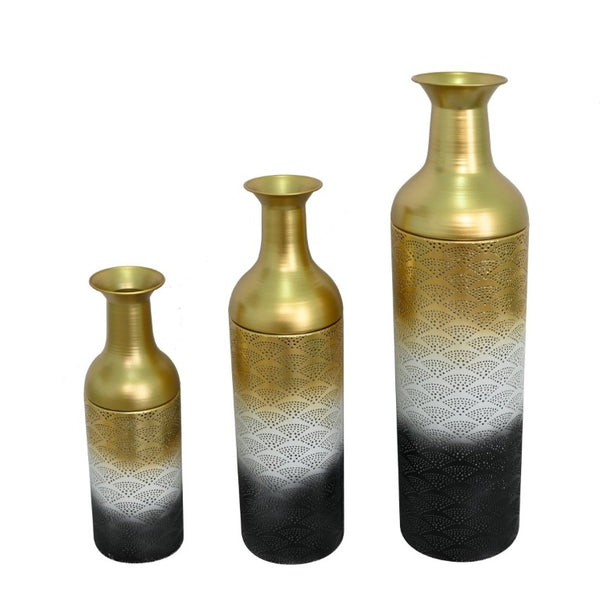 English Elm Decorative Metal Floor Vase Set Three Graduated Heights Leaf Embossed Living Room Accent W5977P521301
