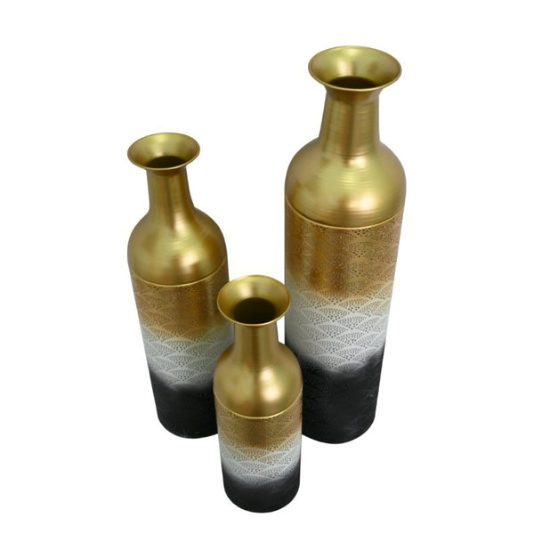 English Elm Decorative Metal Floor Vase Set Three Graduated Heights Leaf Embossed Living Room Accent W5977P521301