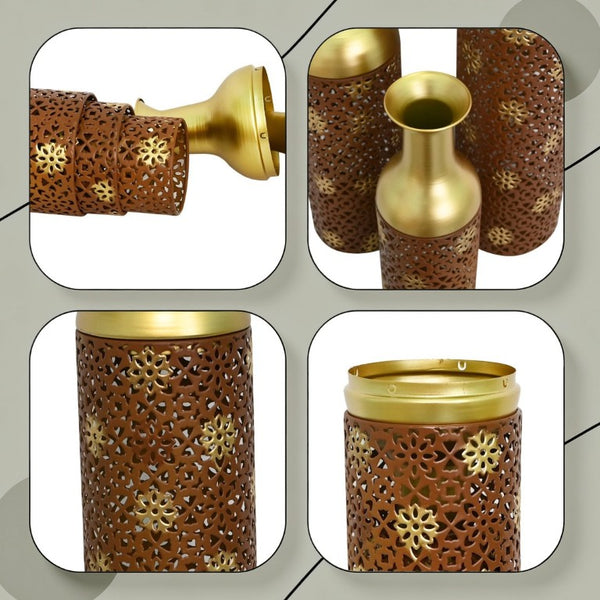 English Elm Decorative Metal Floor Vases Set of 3 Graduated Heights Rustic Embossed Leaf Design W5977P521302