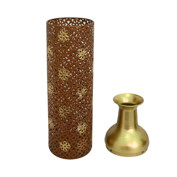 English Elm Decorative Metal Floor Vases Set of 3 Graduated Heights Rustic Embossed Leaf Design W5977P521302