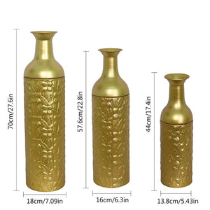 English Elm Decorative Metal Floor Vase Trio White Gold Leaf Tall Cylindrical Entryway Accent Set W5977P521303