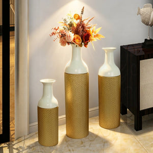 English Elm Decorative White Gold Honeycomb Metal Floor Vase Trio Graduated Heights Living Room W5977P521305