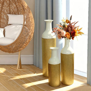 English Elm Decorative White Gold Honeycomb Metal Floor Vase Trio Graduated Heights Living Room W5977P521305