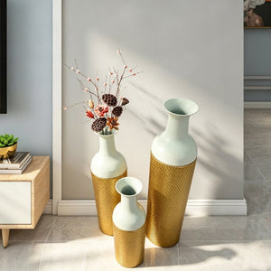 English Elm Decorative White Gold Honeycomb Metal Floor Vase Trio Graduated Heights Living Room W5977P521305