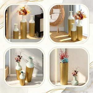English Elm Decorative White Gold Honeycomb Metal Floor Vase Trio Graduated Heights Living Room W5977P521305