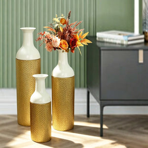 English Elm Decorative White Gold Honeycomb Metal Floor Vase Trio Graduated Heights Living Room W5977P521305