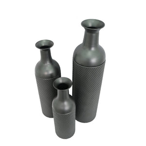 English Elm Decorative Honeycomb Metal Floor Vase Trio Handcrafted Black Silver Leaf Finish W5977P521306