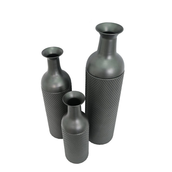 English Elm Decorative Honeycomb Metal Floor Vase Trio Handcrafted Black Silver Leaf Finish W5977P521306