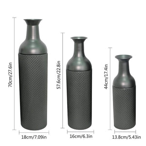 English Elm Decorative Honeycomb Metal Floor Vase Trio Handcrafted Black Silver Leaf Finish W5977P521306