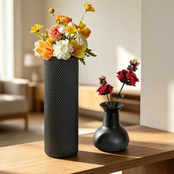 English Elm Decorative Honeycomb Metal Floor Vase Trio Handcrafted Black Silver Leaf Finish W5977P521306