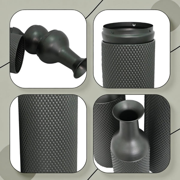 English Elm Decorative Honeycomb Metal Floor Vase Trio Handcrafted Black Silver Leaf Finish W5977P521306