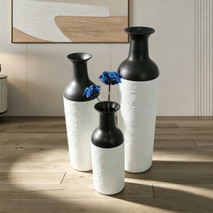 English Elm Decorative Glazed Metal Floor Vase Trio Embossed Leaf Pattern Sculptural Living Room Accent W5977P521307
