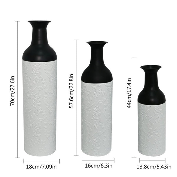 English Elm Decorative Glazed Metal Floor Vase Trio Embossed Leaf Pattern Sculptural Living Room Accent W5977P521307