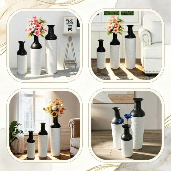 English Elm Decorative Glazed Metal Floor Vase Trio Embossed Leaf Pattern Sculptural Living Room Accent W5977P521307