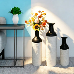 English Elm Decorative Glazed Metal Floor Vase Trio Embossed Leaf Pattern Sculptural Living Room Accent W5977P521307