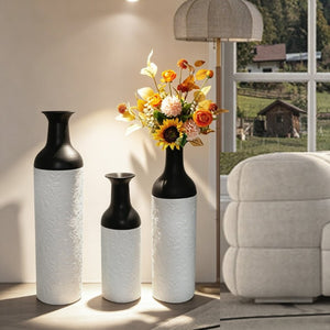 English Elm Decorative Glazed Metal Floor Vase Trio Embossed Leaf Pattern Sculptural Living Room Accent W5977P521307