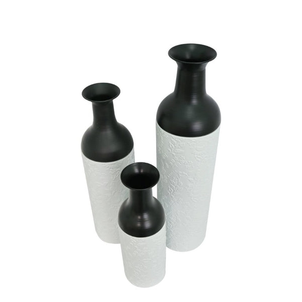 English Elm Decorative Glazed Metal Floor Vase Trio Embossed Leaf Pattern Sculptural Living Room Accent W5977P521307