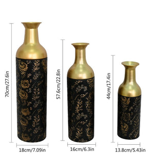 English Elm Decorative Tall Metal Floor Vase Trio Matte Black Gold Leaf Finish for Living Room W5977P521308