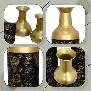 English Elm Decorative Tall Metal Floor Vase Trio Matte Black Gold Leaf Finish for Living Room W5977P521308
