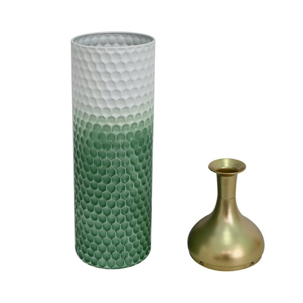 English Elm Decorative Metal Floor Vase Trio Handcrafted White Green Leaf Artisan Home Accent W5977P521310