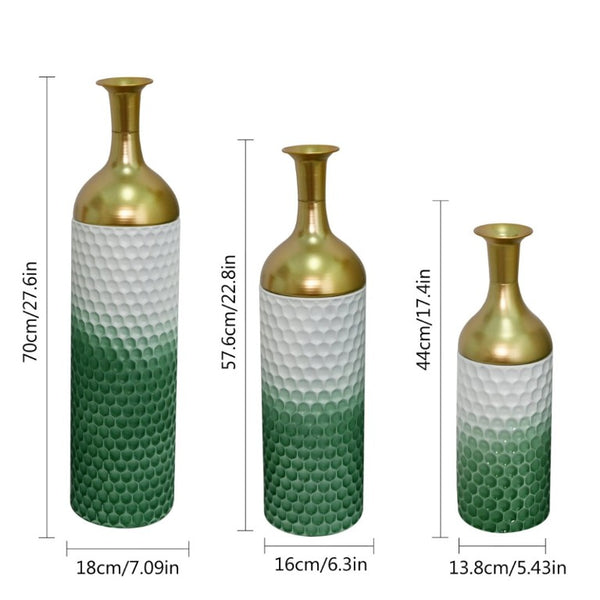 English Elm Decorative Metal Floor Vase Trio Handcrafted White Green Leaf Artisan Home Accent W5977P521310