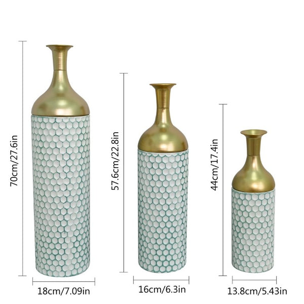 English Elm Decorative Metal Floor Vase Trio White Gold Honeycomb Texture Graduated Heights Home W5977P521314