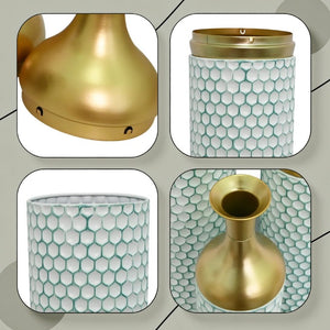 English Elm Decorative Metal Floor Vase Trio White Gold Honeycomb Texture Graduated Heights Home W5977P521314