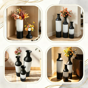 English Elm Decorative Glazed Metal Floor Vase Trio Black Leaf Pattern for Living Room Entryway W5977P521316
