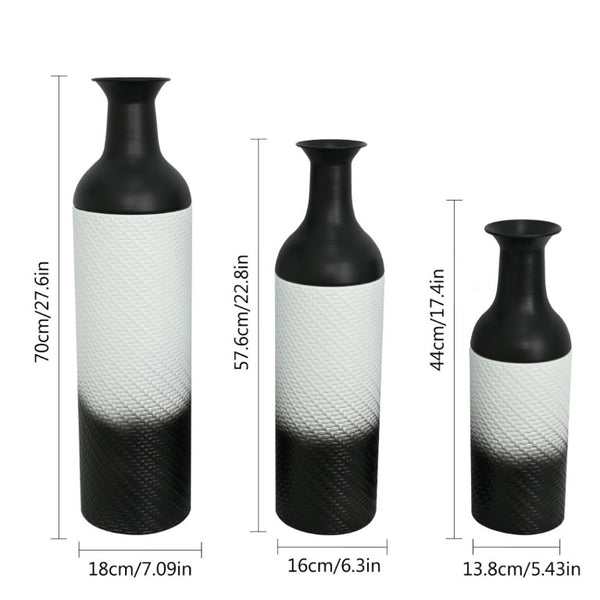 English Elm Decorative Glazed Metal Floor Vase Trio Black Leaf Pattern for Living Room Entryway W5977P521316