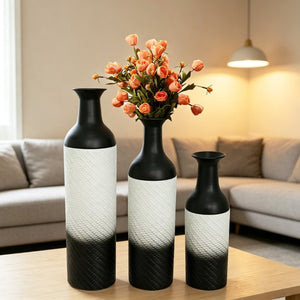 English Elm Decorative Glazed Metal Floor Vase Trio Black Leaf Pattern for Living Room Entryway W5977P521316