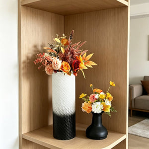 English Elm Decorative Glazed Metal Floor Vase Trio Black Leaf Pattern for Living Room Entryway W5977P521316