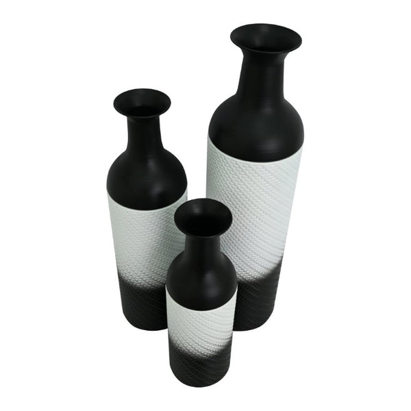 English Elm Decorative Glazed Metal Floor Vase Trio Black Leaf Pattern for Living Room Entryway W5977P521316